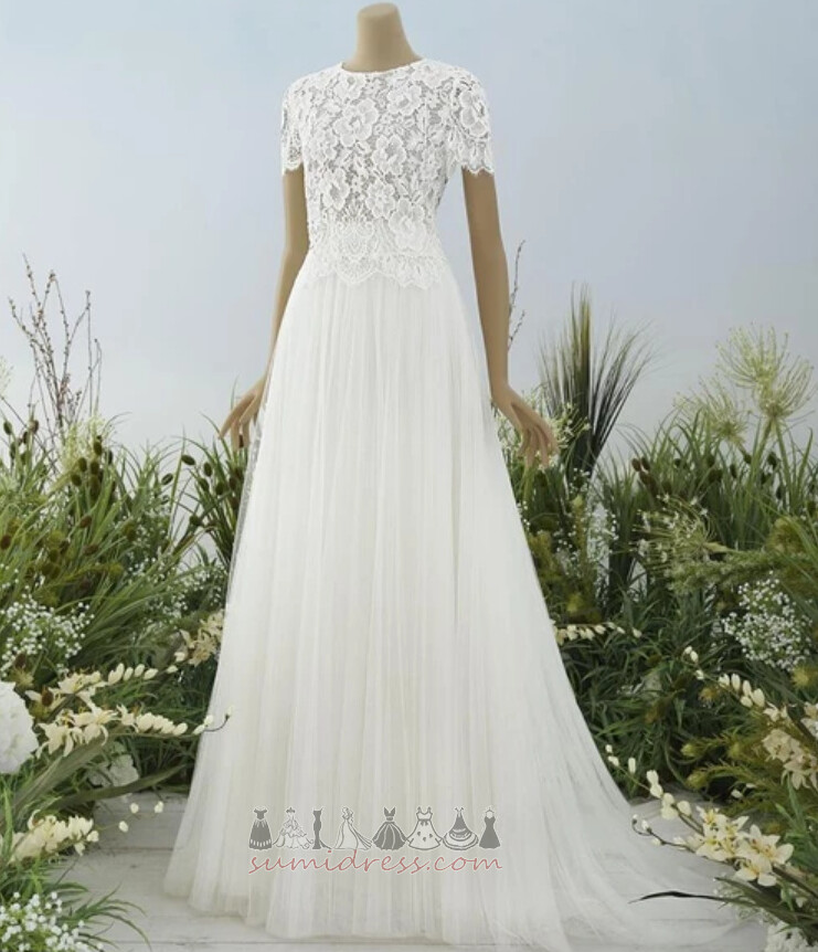 Multi Layer Natural Waist Medium Voile Jewel Floor Length Wedding Dress