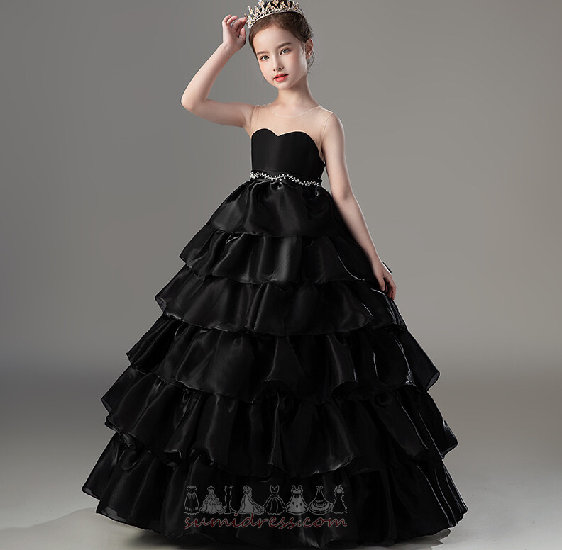 Multi Layer Party Formal Backless Natural Waist Organza Flower Girl Dress