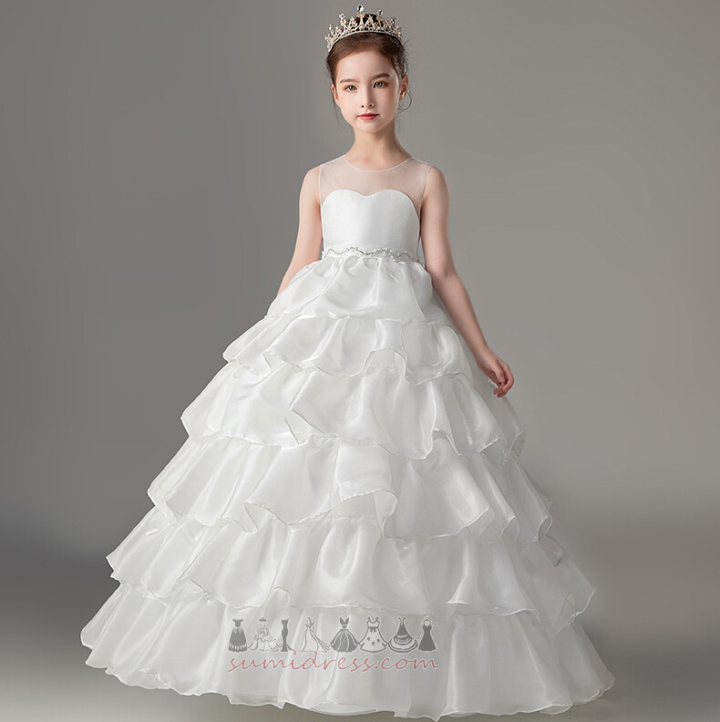 Multi Layer Party Formal Backless Natural Waist Organza Flower Girl Dress