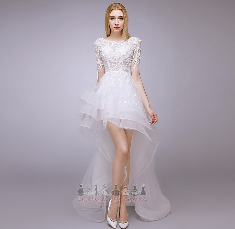 Multi Layer Satin Pearls Natural Waist Asymmetrical Summer Wedding Dress