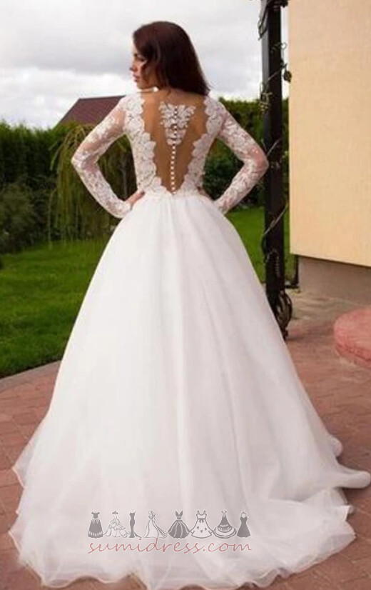 на відкритому повітрі Довго V-подібним вирізом середа романтичний лінія Весільна сукня