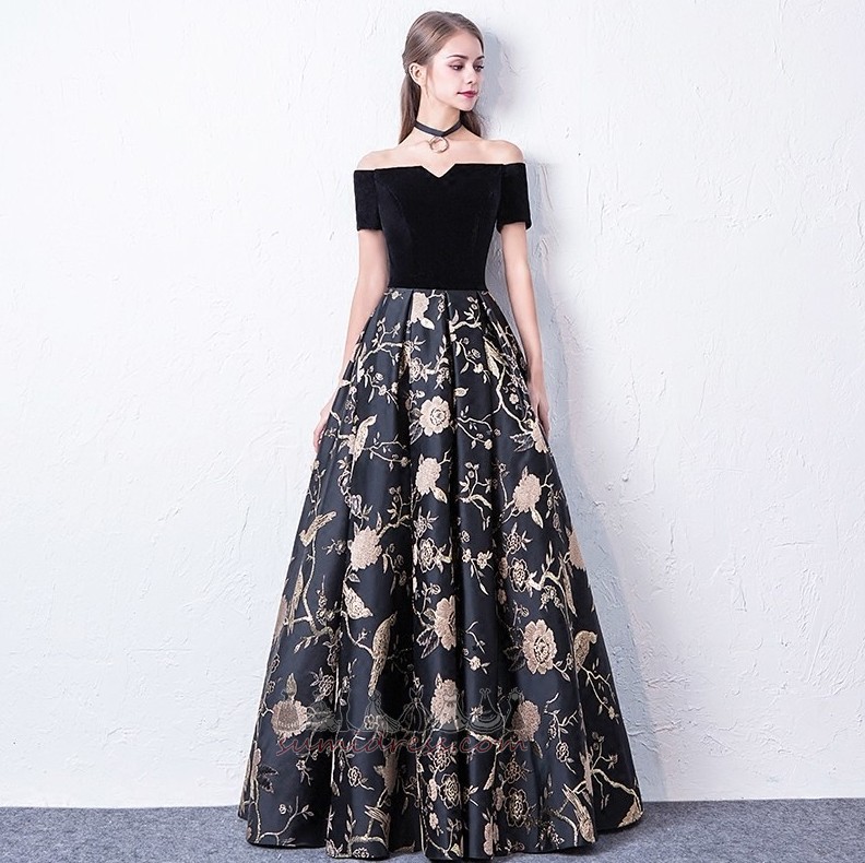 Naravni pasu Off ramo Kratkimi rokavi Vezenje Gleženj dolžina Maturantske obleka