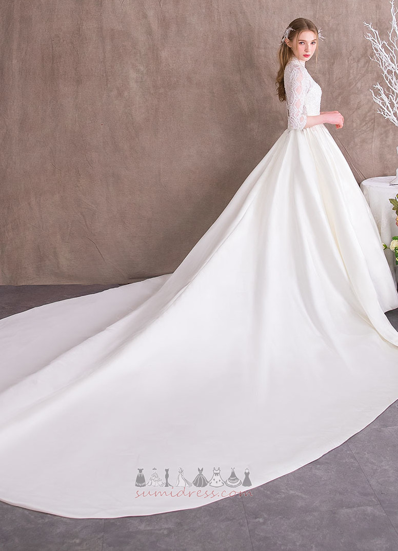 Natural Midja A-linjeformat Sheer Tillbaka Lyxig V-ringning Spetsar Overlay Bröllopsklänning
