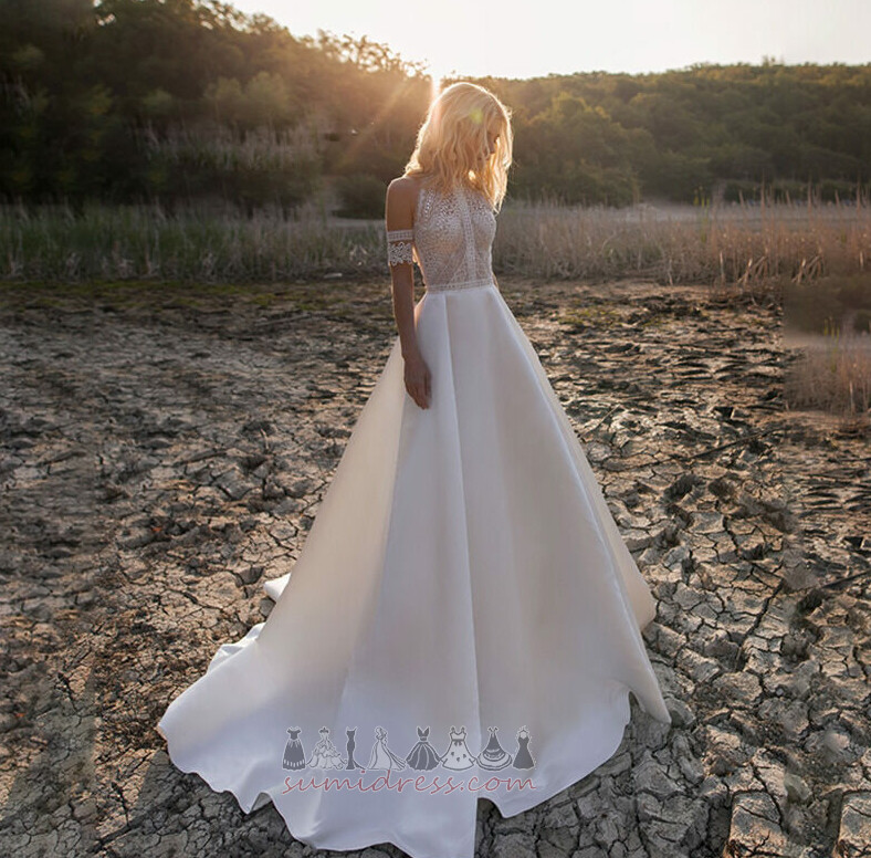 Natural Midja Sheer Tillbaka Formella Lång A-linjeformat Spets Bröllopsklänning