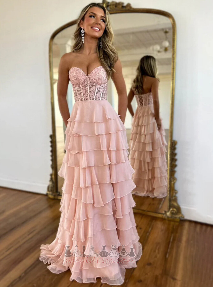 Natural Midje Høst Snøring Draped Chiffon Stroppløs Aftenkjole