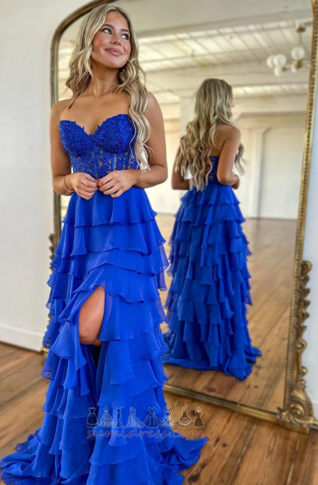 Natural Midje Høst Snøring Draped Chiffon Stroppløs Aftenkjole