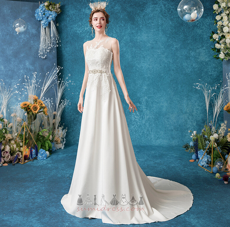 Natural Midje Lang Elegante Sheer Tilbake Båthals A-formet Bryllupskjole