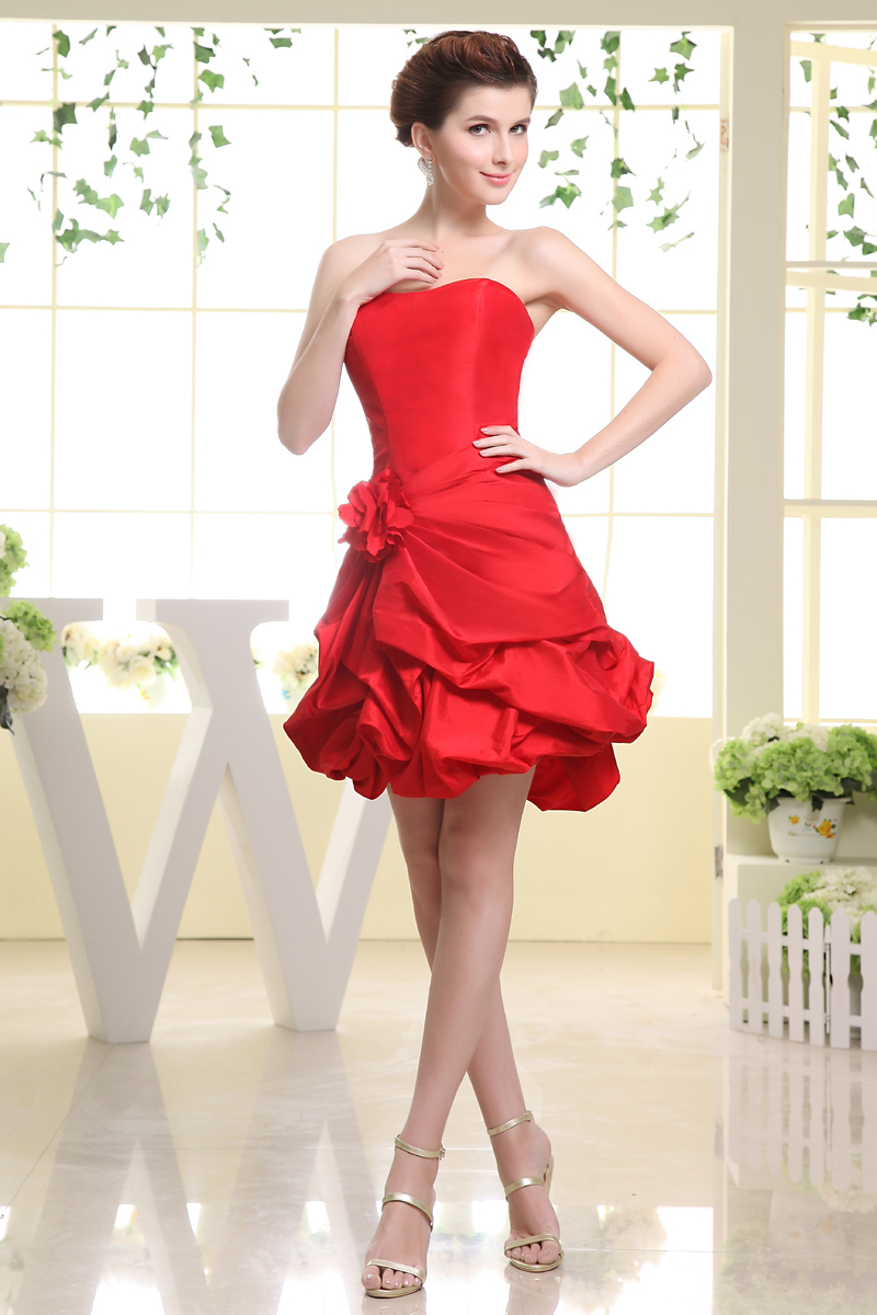 Natural Waist Accented Rosette A-Line Summer Triangle pleat Wedding Cocktail Dress