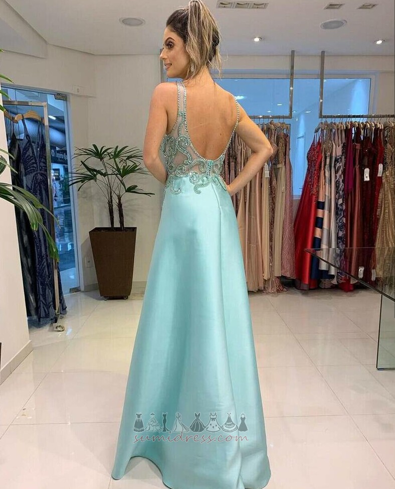 Natural Waist Backless V-Neck Formal Beading A Line Evening gown