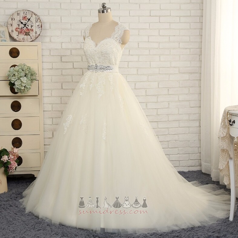 Natural Waist Beading A-Line Lace Court Train Formal Wedding skirt