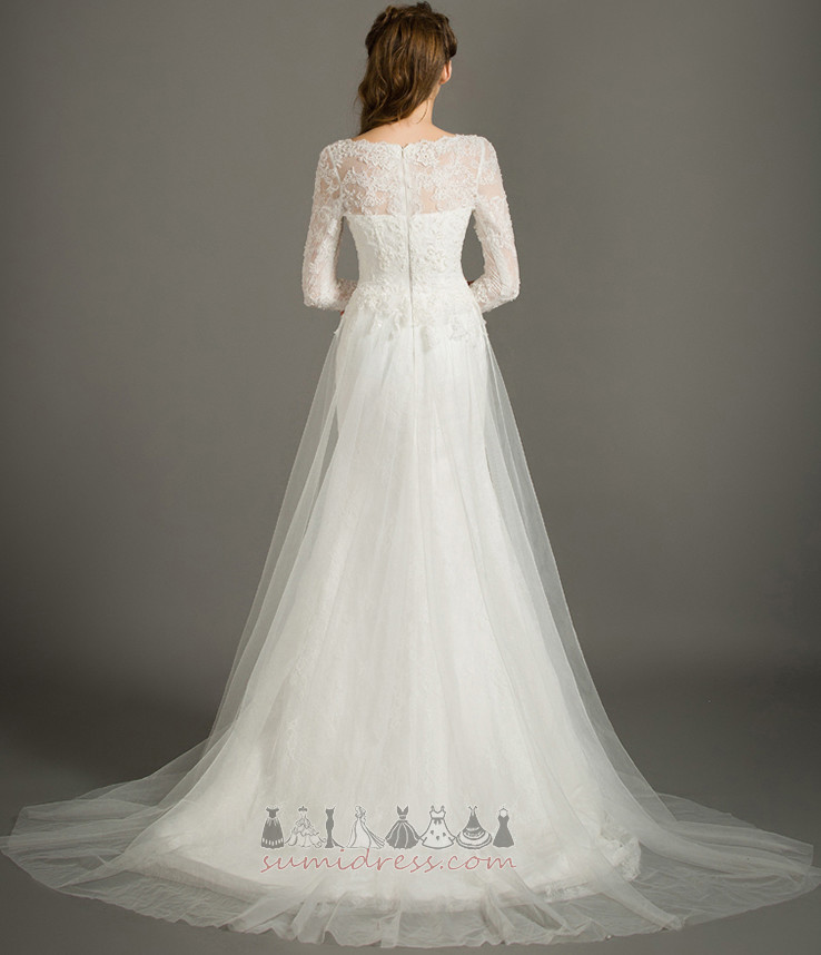Natural Waist Beading Pear T-shirt V-Neck Lace Wedding Dress