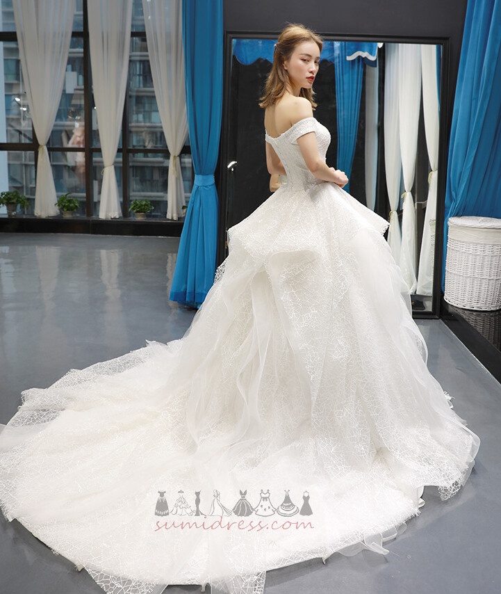 Natural Waist Capped Sleeves Short Sleeves Hall A-Line Lace Wedding Dress