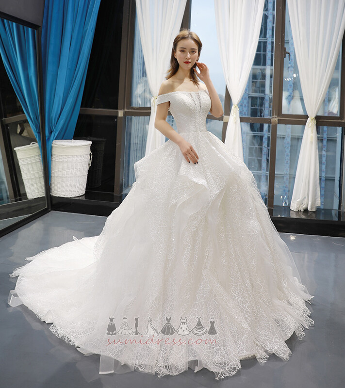 Natural Waist Capped Sleeves Short Sleeves Hall A-Line Lace Wedding Dress