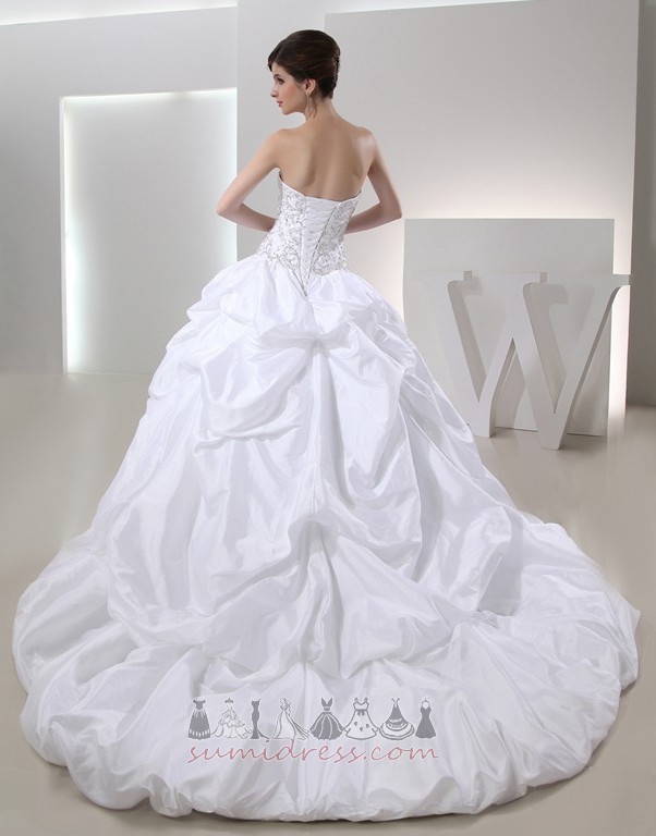 Natural Waist Cathedral Train Pleated Puffy Lace-up A-Line Wedding Dress