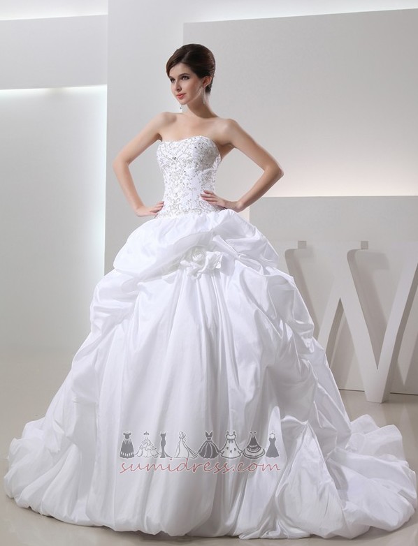 Natural Waist Cathedral Train Pleated Puffy Lace-up A-Line Wedding Dress