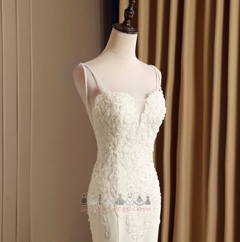 Natural Waist Chapel Train Lace Hemline Long Zipper Lace Overlay Wedding Dress