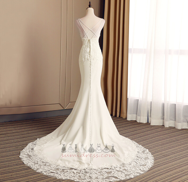 Natural Waist Chapel Train Lace Hemline Long Zipper Lace Overlay Wedding Dress