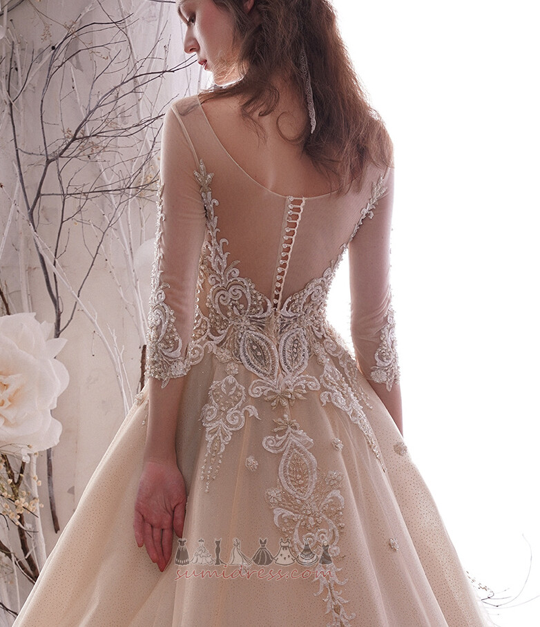 Natural Waist Demure 3/4 Length Sleeves Bateau Beading Lace Wedding Dress