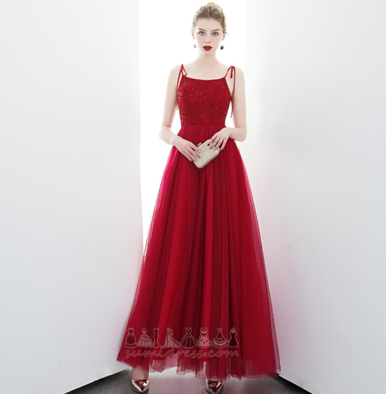 Natural Waist Draped Ankle Length Lace-up Tulle A-Line Evening Dress