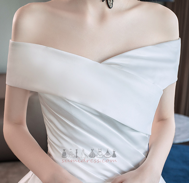 Natural Waist Draped String Off Shoulder Short Sleeves A-Line Wedding Dress