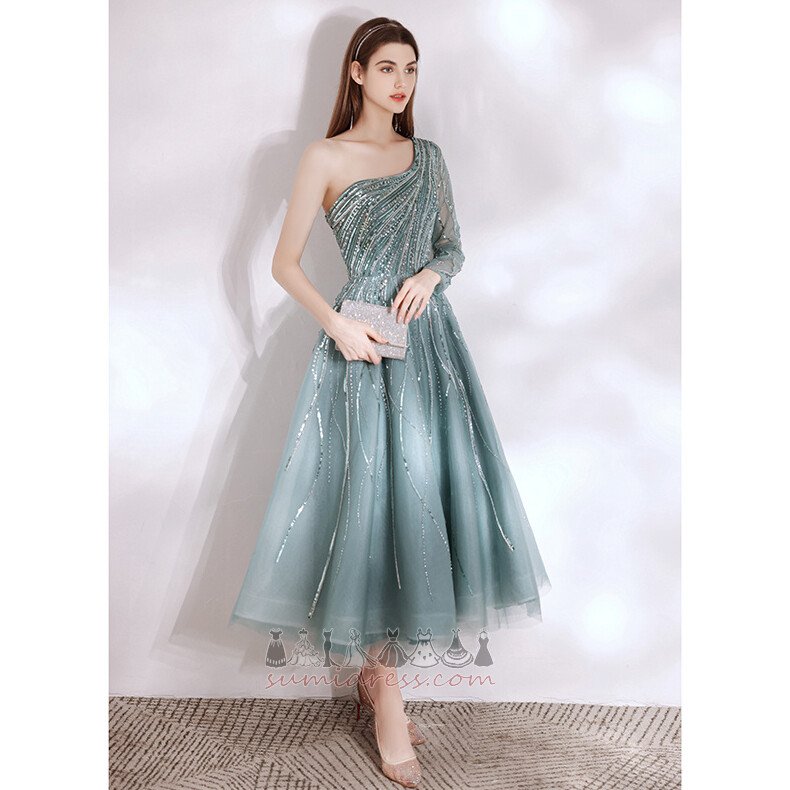 Natural Waist Draped Summer Asymmetrical Tea Length A-Line Evening Dress