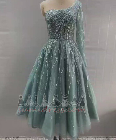 Natural Waist Draped Summer Asymmetrical Tea Length A-Line Evening Dress