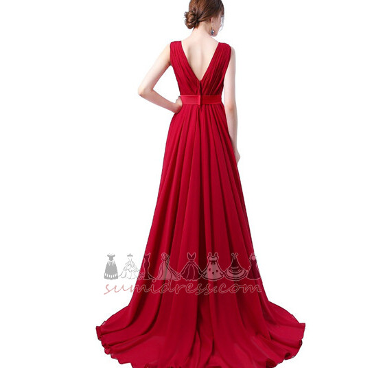 Natural Waist Draped V-Neck Summer Floor Length A-Line Prom Dress