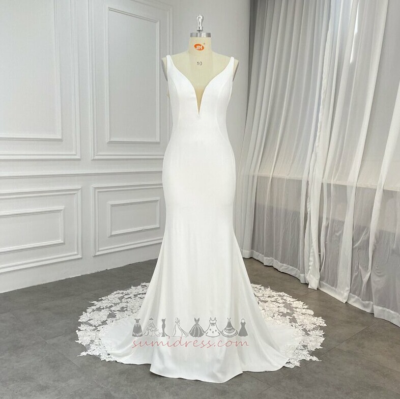 Natural Waist Elegant Zipper Up Sweep Train Long Satin Wedding Dress