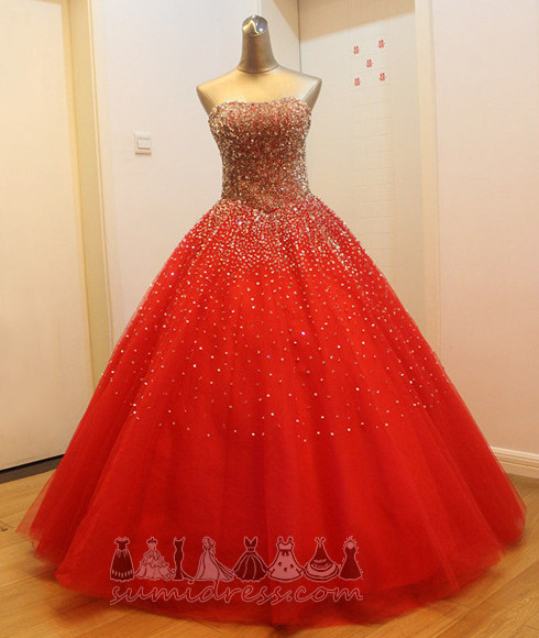 Natural Waist Floor Length Backless Formal Sequined Bodice Strapless Prom Dress