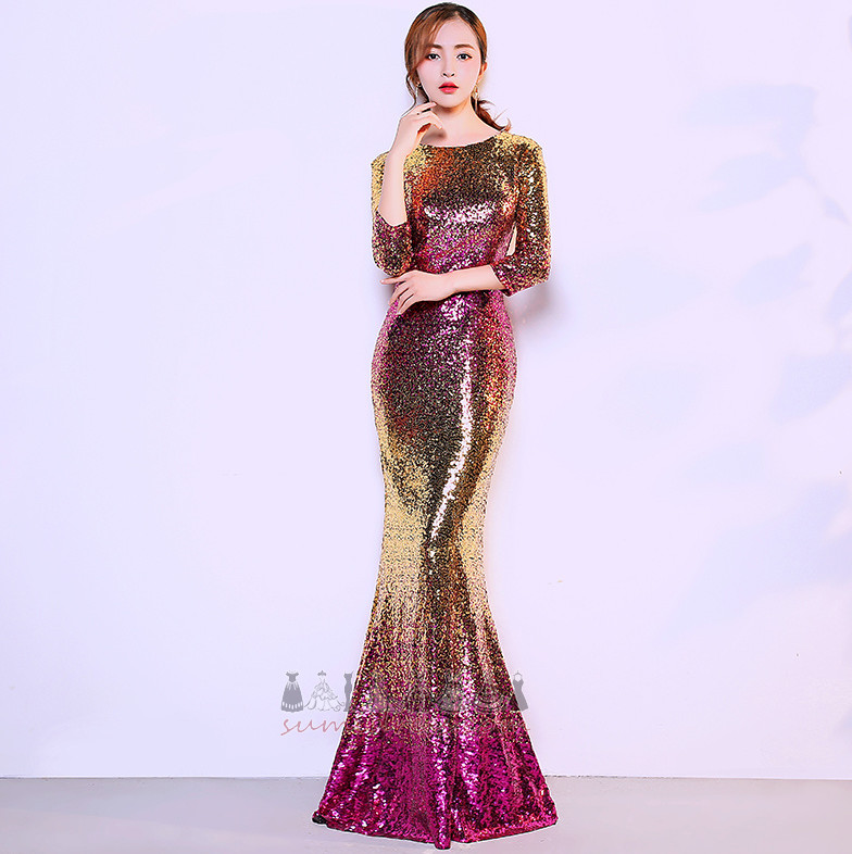 Natural Waist Floor Length Jewel Sweep Train Sequined Bodice Prom gown