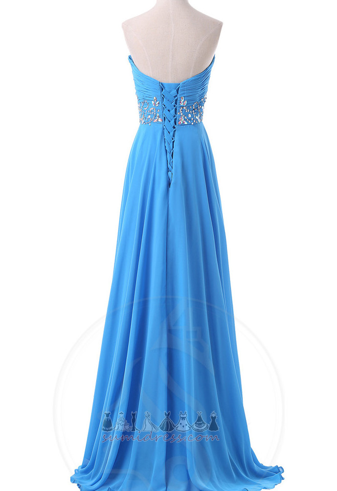 Natural Waist Floor Length Lace-up Sweetheart Pleated Sweep Train Party Dress