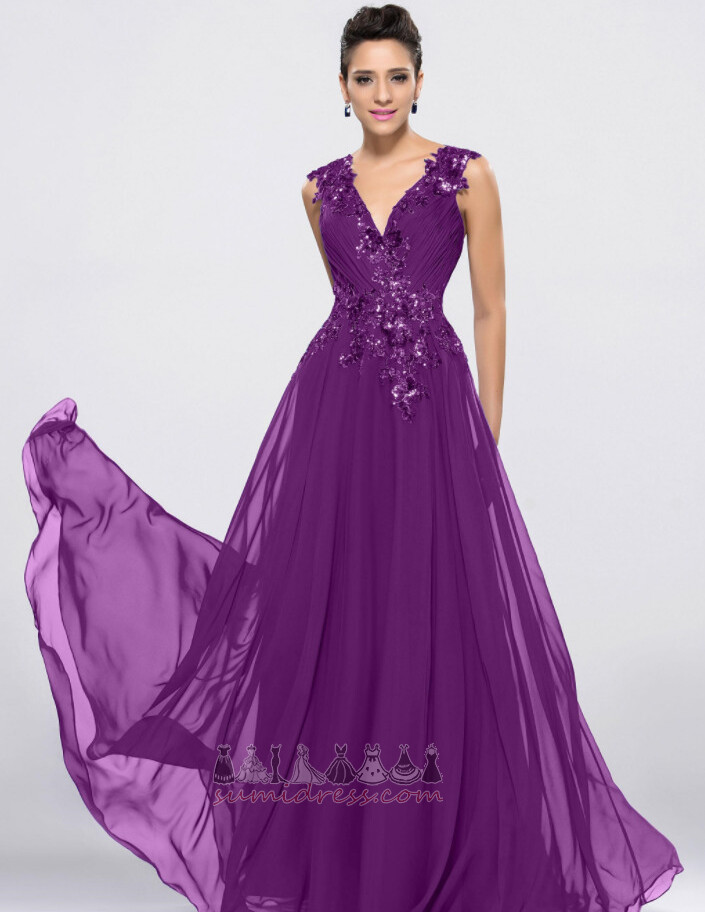 Natural Waist Floor Length Sleeveless Chiffon Swing A-Line Evening Dress