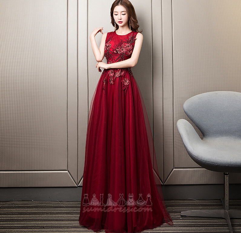 Natural Waist Formal Summer Floor Length Sleeveless Tulle Evening Dress