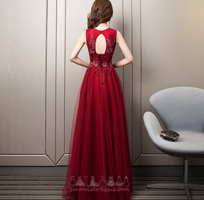 Natural Waist Formal Summer Floor Length Sleeveless Tulle Evening Dress