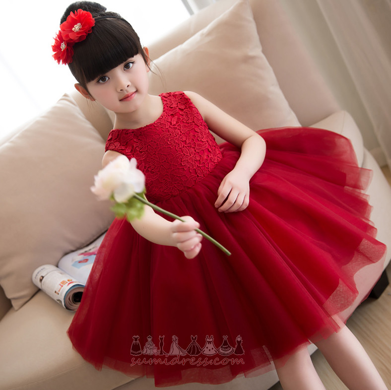 Natural Waist Glamorous Jewel Lace Overlay Voile Sleeveless Flower Girl Dress