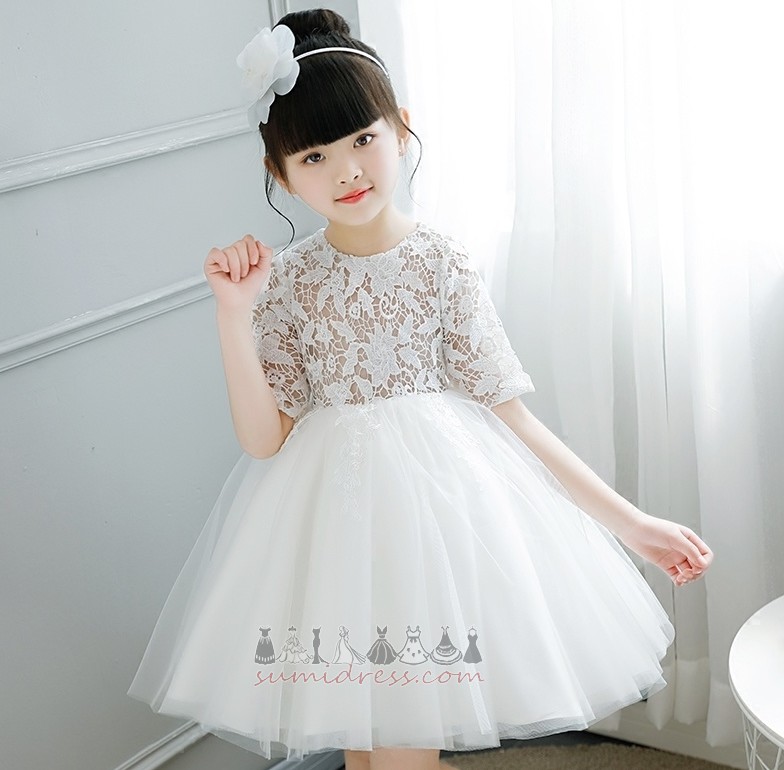 Natural Waist Half Sleeves knot Show/Performance A-Line Voile Flower Girl gown