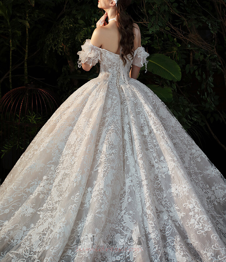 Natural Waist Hall Long Off Shoulder Lace A-Line Wedding Dress