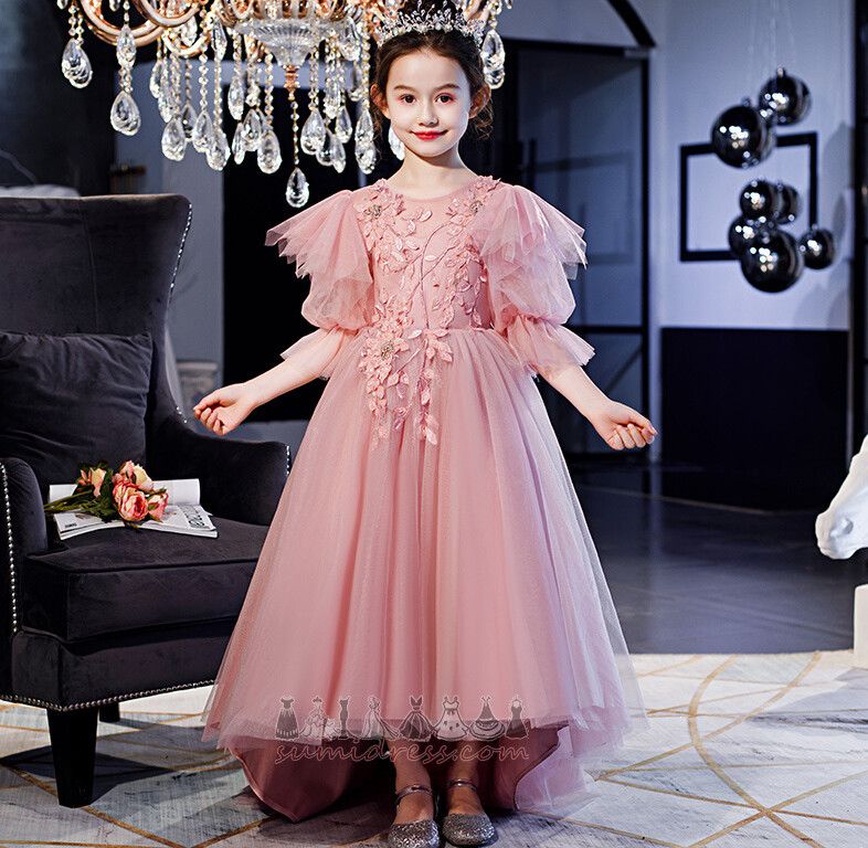 Natural Waist High Low Tulle Draped Ceremony A-Line Flower Girl gown