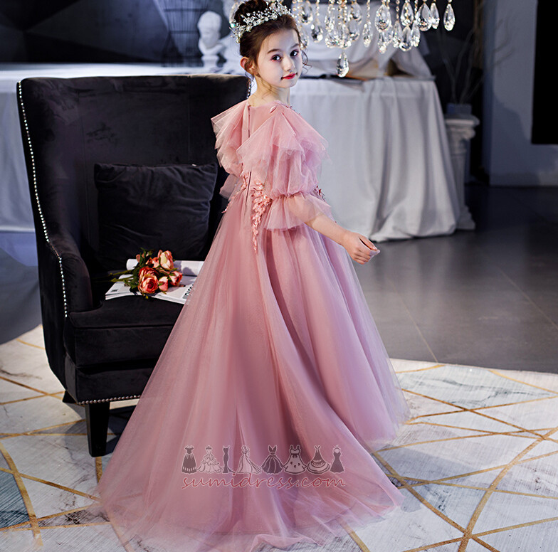 Natural Waist High Low Tulle Draped Ceremony A-Line Flower Girl gown