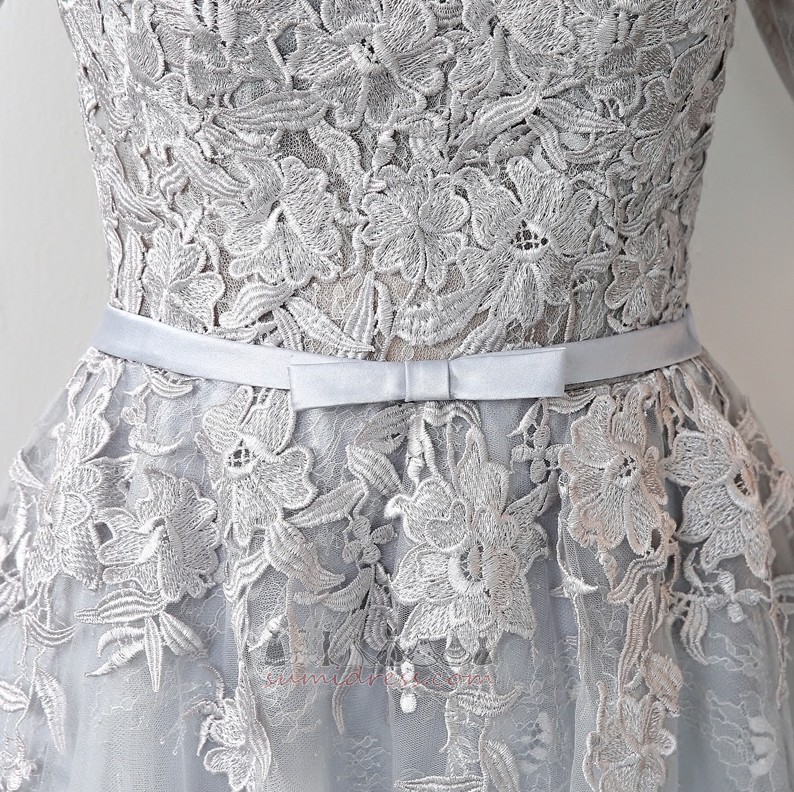 Natural Waist Illusion Sleeves 3/4 Length Sleeves A-Line Lace Bridesmaid Dress