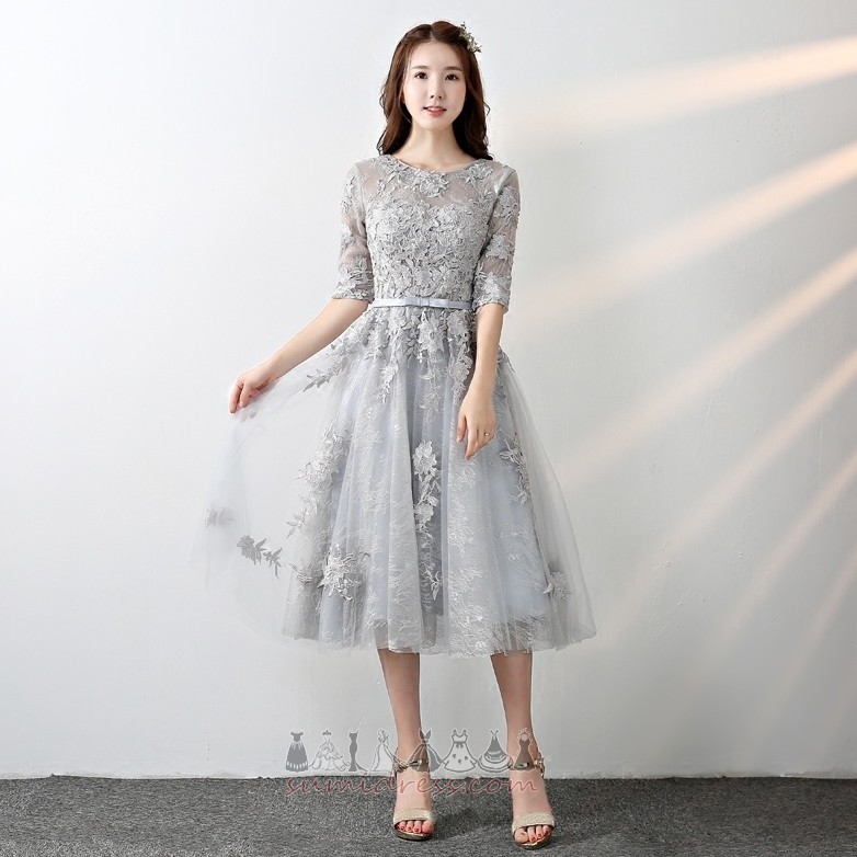Natural Waist Illusion Sleeves 3/4 Length Sleeves A-Line Lace Bridesmaid Dress