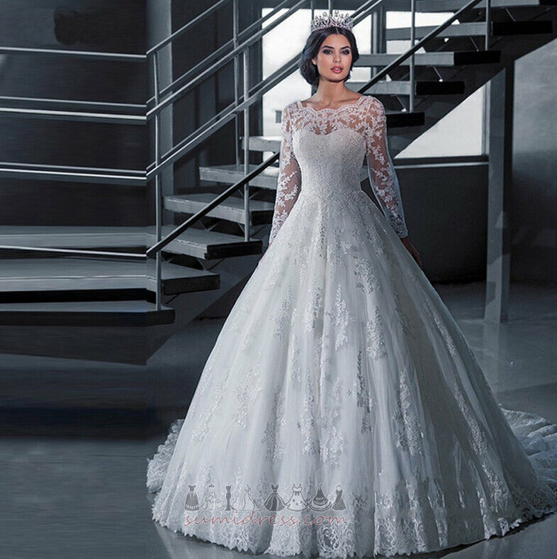Natural Waist Illusion Sleeves Sale Hall Long Sheer Back Wedding Dress
