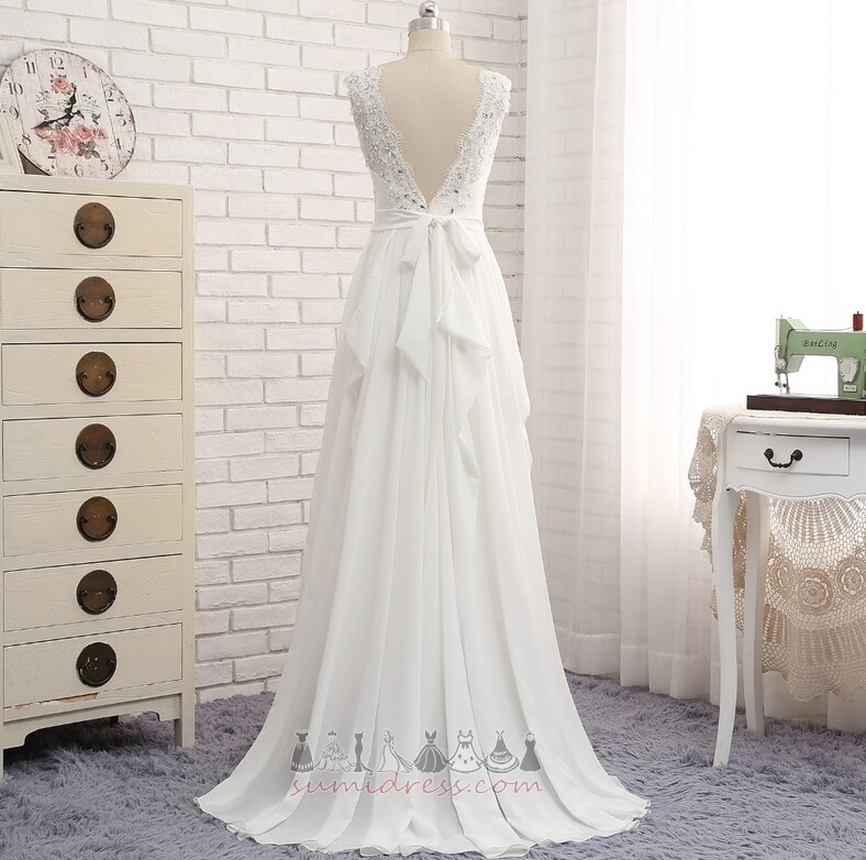 Natural Waist Inverted Triangle A-Line Vintage Scoop Bow Wedding Dress