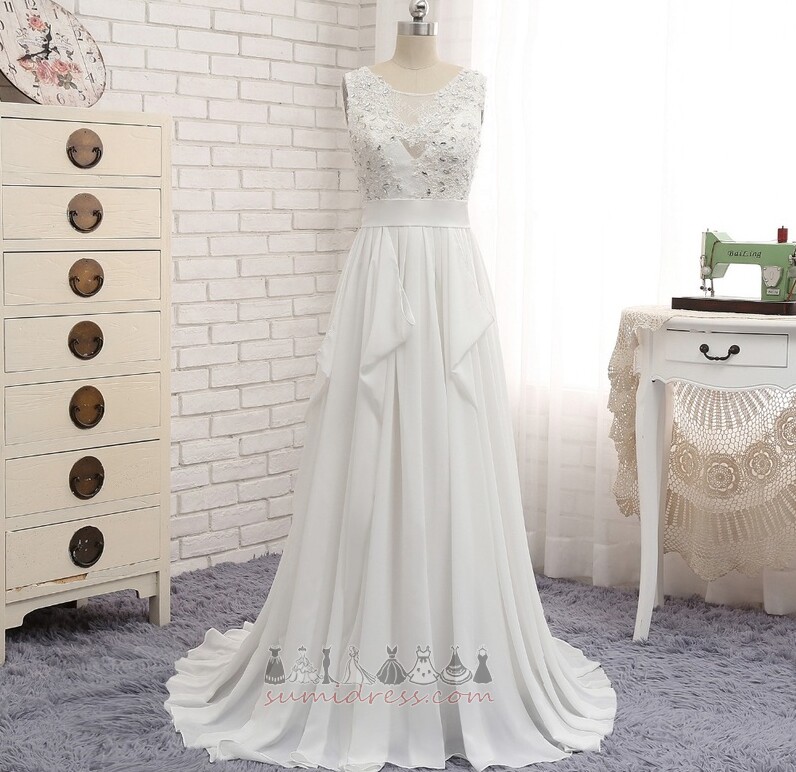 Natural Waist Inverted Triangle A-Line Vintage Scoop Bow Wedding Dress