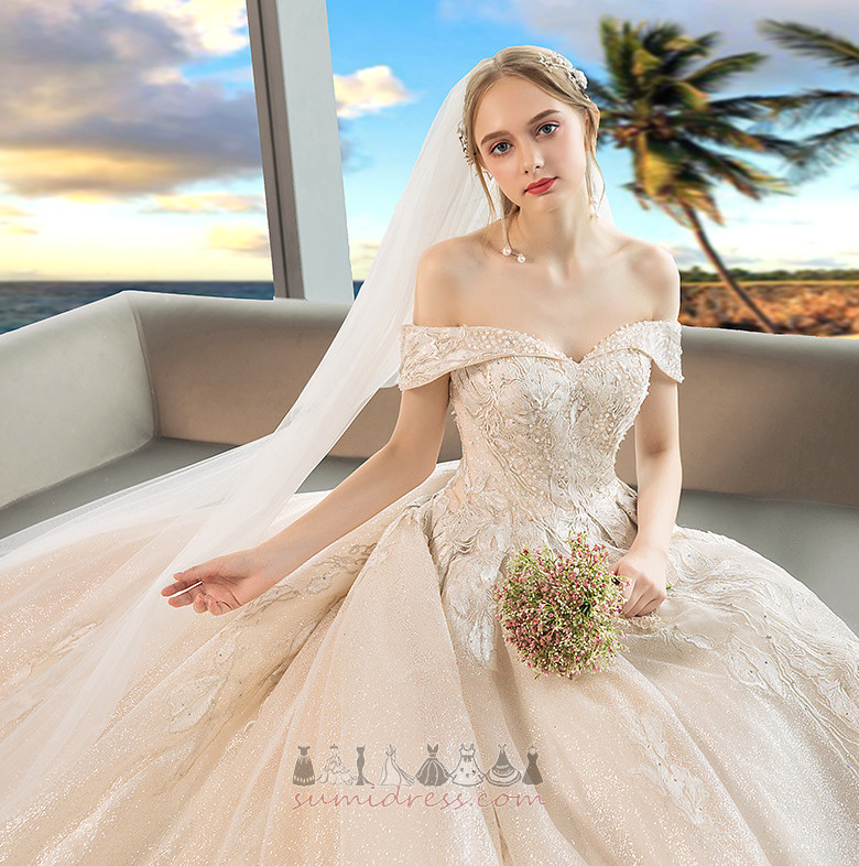 Natural Waist Inverted Triangle Long Dew shoulder Short Sleeves A-Line Wedding Dress