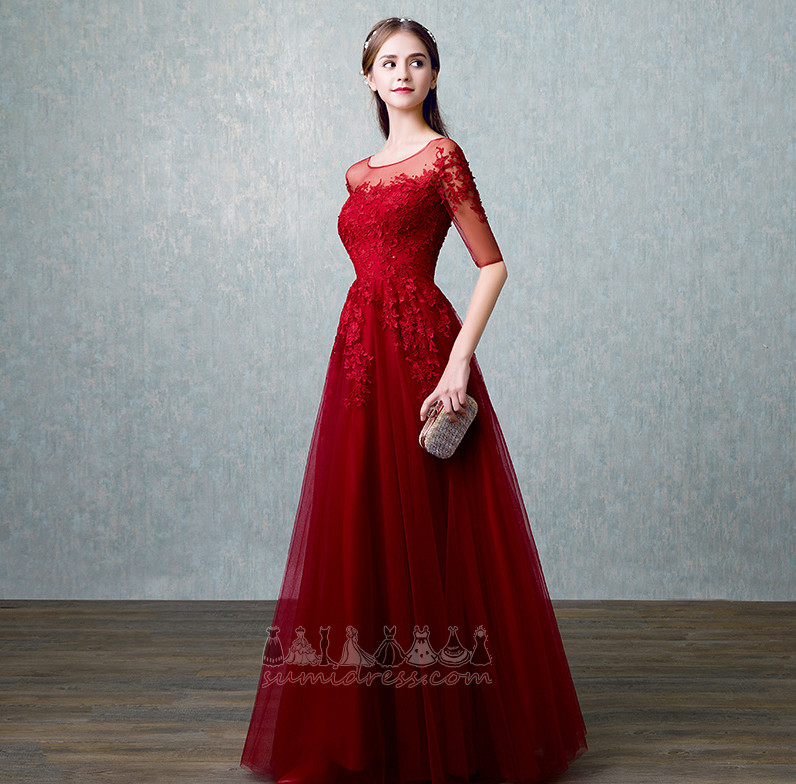 Natural Waist Jewel Elegant Lace Lace-up Medium Bridesmaid Dress