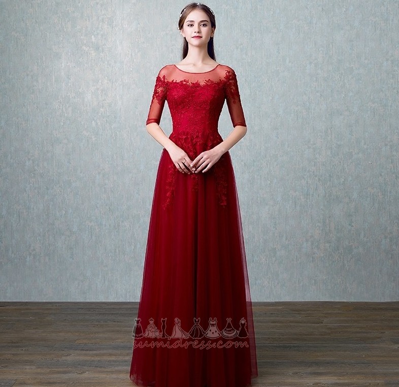 Natural Waist Jewel Elegant Lace Lace-up Medium Bridesmaid Dress