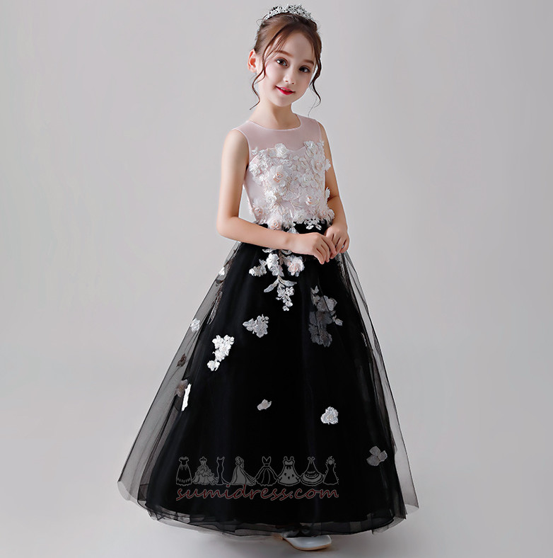 Natural Waist Jewel Flowers Sleeveless Show/Performance Tulle Flower Girl Dress