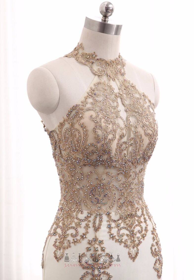 Natural Waist Jewel Formal Lace Overlay Zipper Up Lace Evening Dress