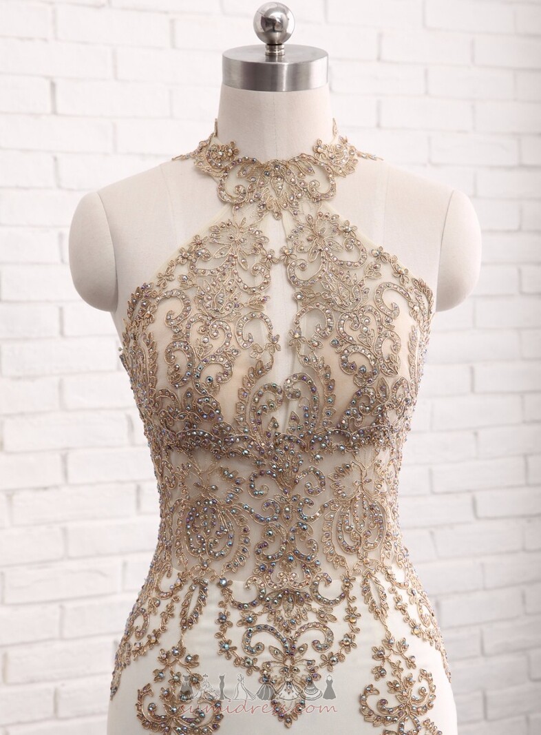 Natural Waist Jewel Formal Lace Overlay Zipper Up Lace Evening Dress